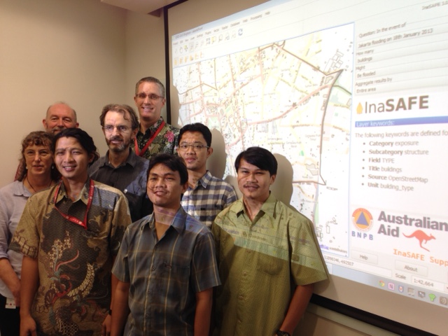 InaSAFE scientists from Indonesia, South Africa and Australia moments after InaSAFE 3.0 goes live